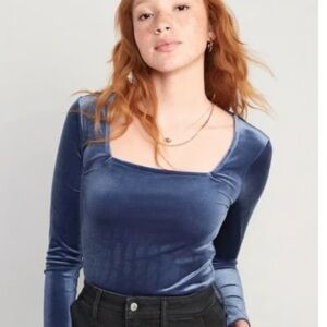 Old Navy Velour Bodysuit Square Neck Long Sleeve Blue Snap Closure Sz Medium